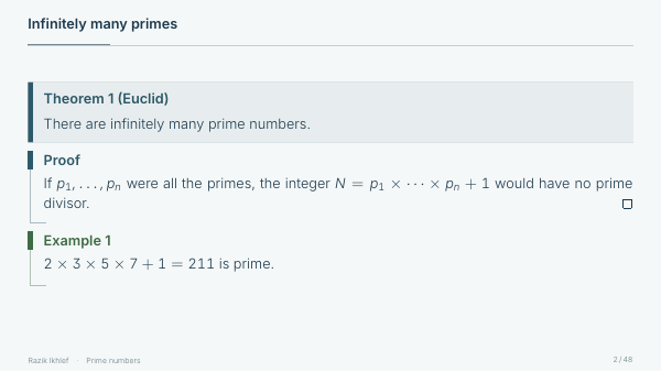 Theorem, proof, example